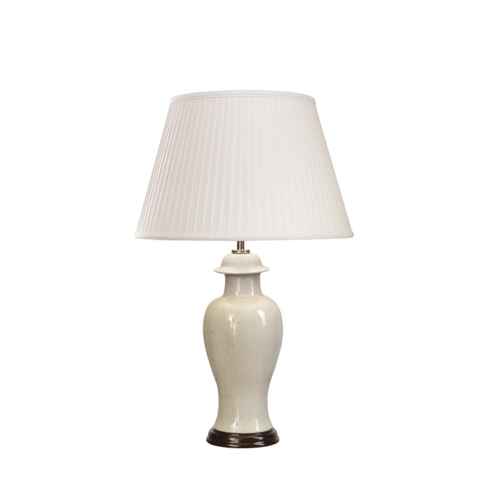 Ivory Crackle Porcelain Ginger Jar Table Lamp with Cream Pleat Shade