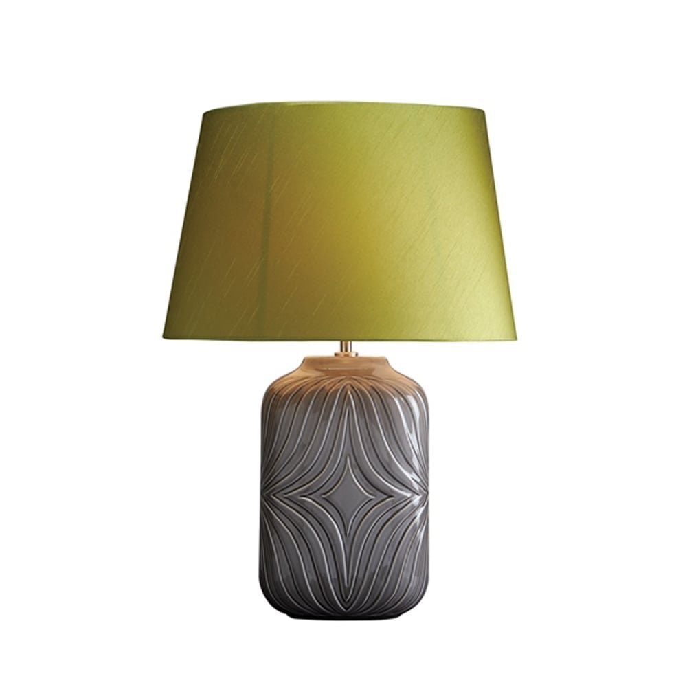 Elegant Muse Grey Diamond-Sculpted Table Lamp with Off-White Shade