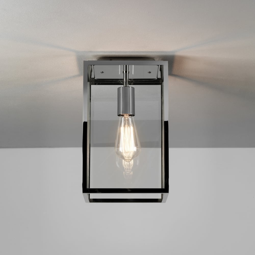 Sleek Polished Nickel Outdoor Ceiling Light with Clear Glass