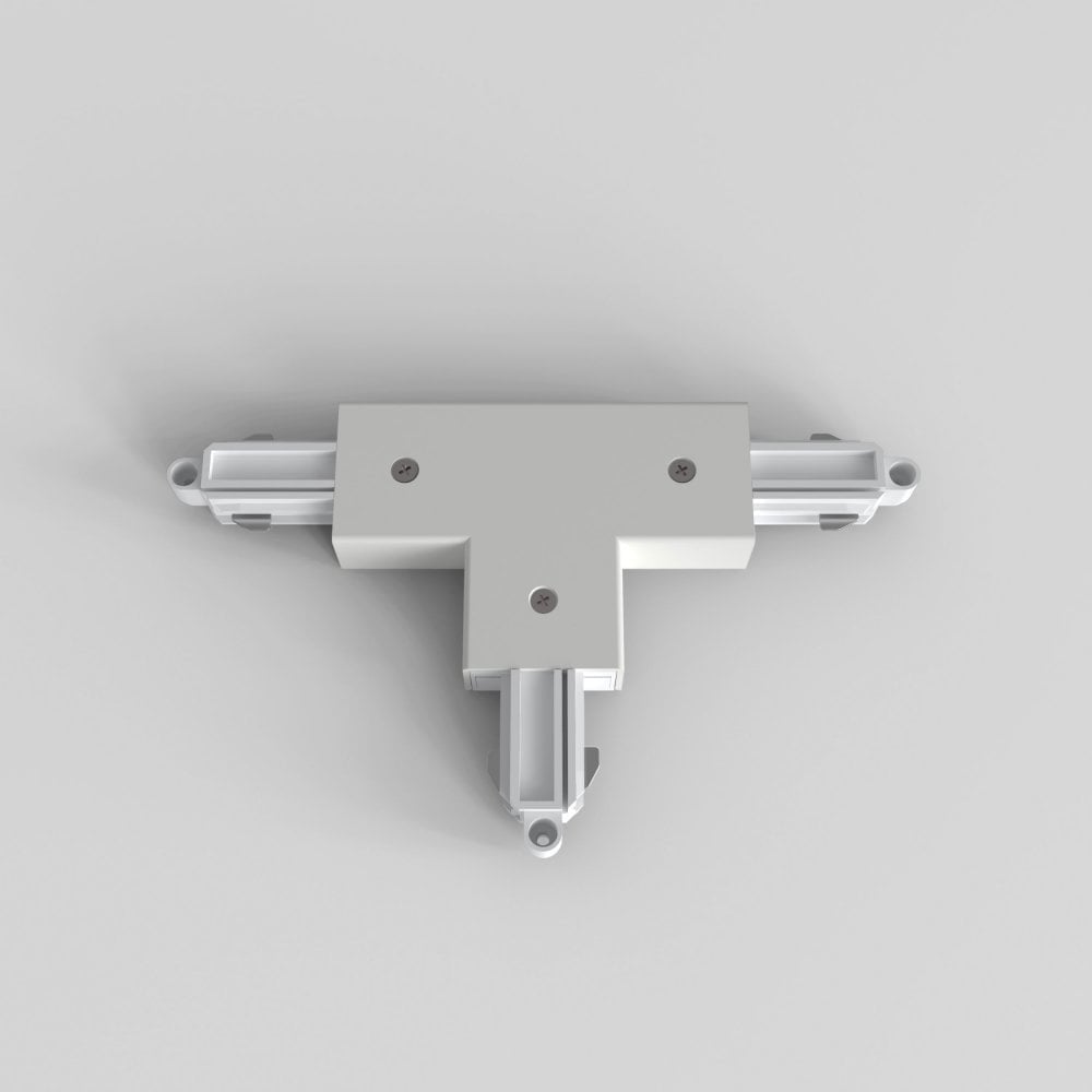 White Left-Sided T Connector for Track Lighting with Nearside Earthing