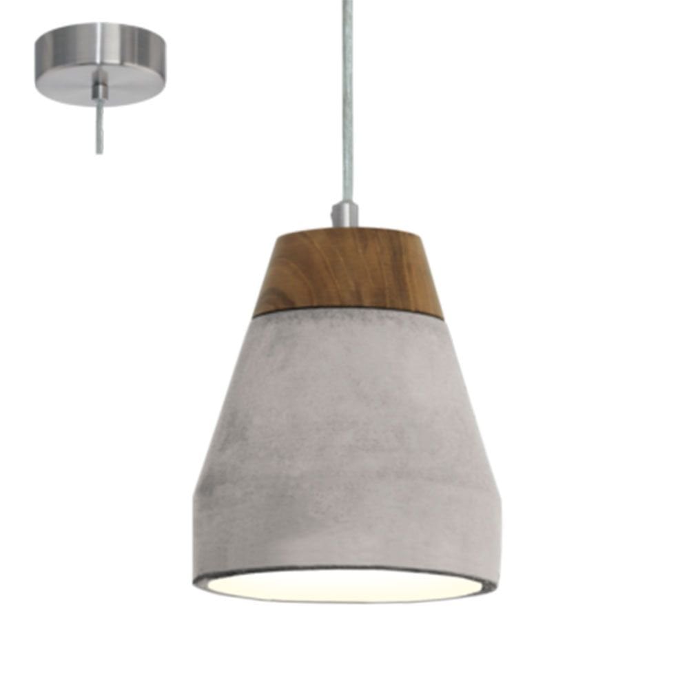 Tarega Concrete and Wood Pendant Light E27 - Modern Dome Ceiling Fixture