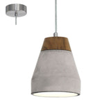 Tarega Concrete and Wood Pendant Light E27 - Modern Dome Ceiling Fixture