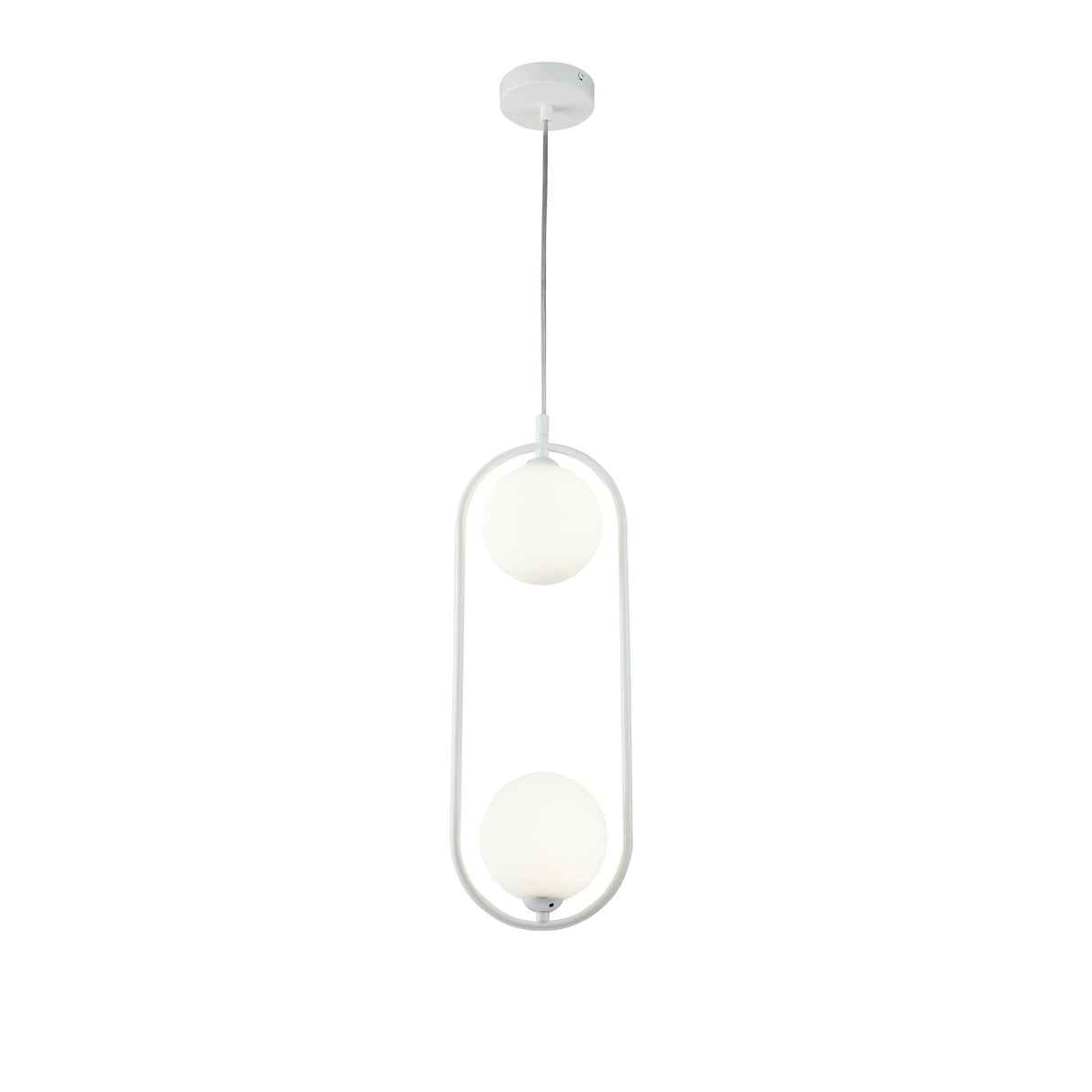 Elegant White Ring Pendant Lamp with Glass Shade and Metal Frame