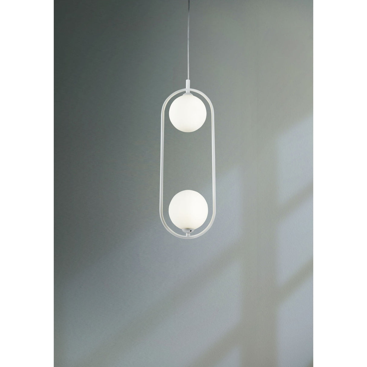 Elegant White Ring Pendant Lamp with Glass Shade and Metal Frame