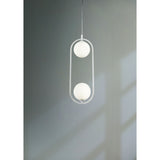 Elegant White Ring Pendant Lamp with Glass Shade and Metal Frame