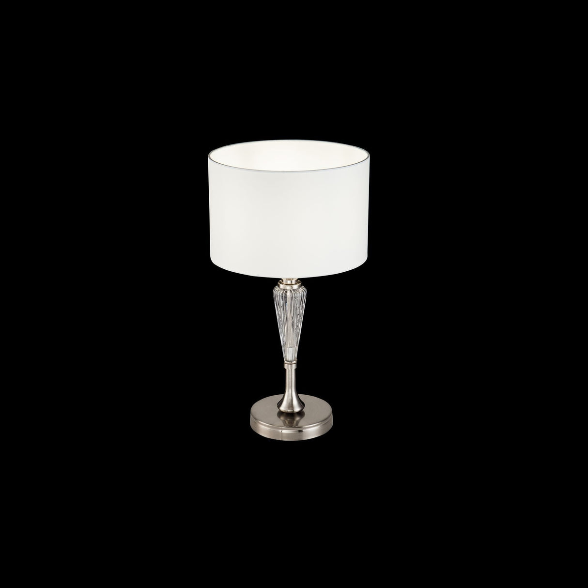 Sleek Alicante Nickel & Glass Table Lamp with Fabric Shade