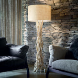 Rustic Driftwood Stick Floor Lamp with Fabric Shade