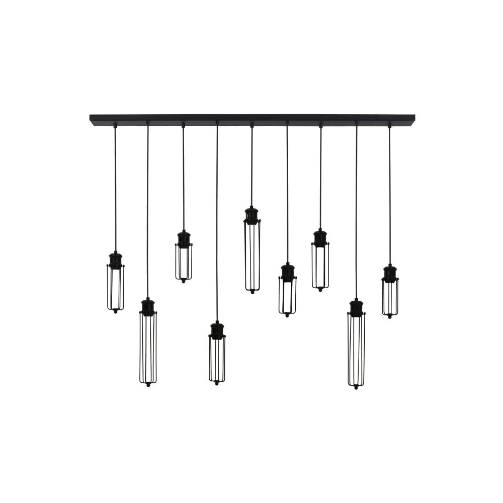 Dagmar 9-Light Rectangle Pendant Lamp in Black - 140x14x120cm
