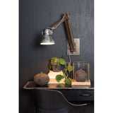 Vintage Industrial Wall-Mounted Desk Lamp in Silver and Wood - 58x18x55cm
