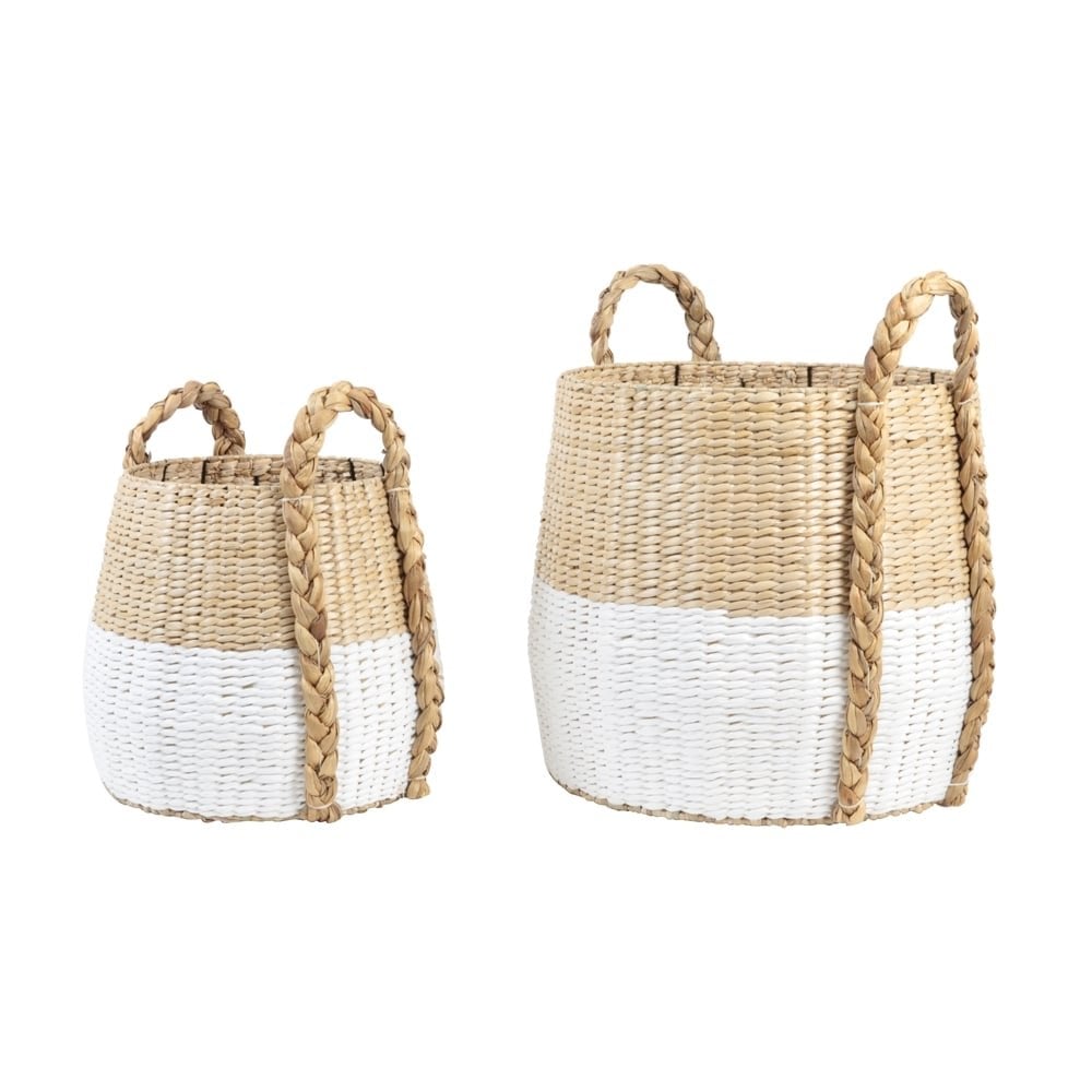 Natural and White Woven Basket Duo - 40cm & 50cm