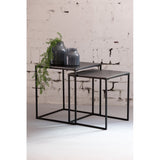 Set of 2 Rustic Square Metal Side Tables in Black - Dimensions 40x40x45cm and 45x45x50cm