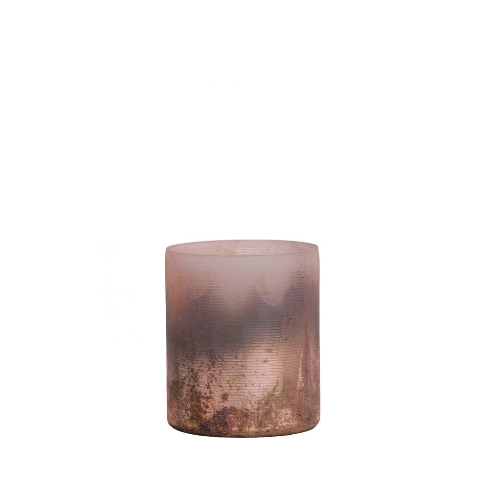 Elegant Pink and Black Glass Tealight Holder - 8x9cm