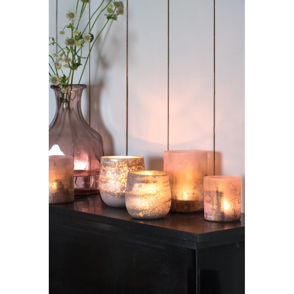 Elegant Pink Copper Glass Tealight Holder - Valerio 10x11cm