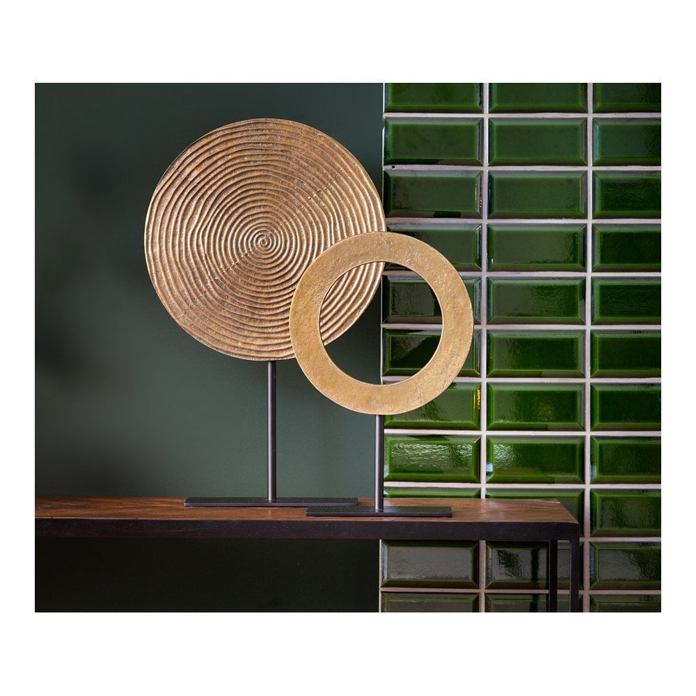 Bronze Circle Ornament on Stand - 35x56cm Antique Finish