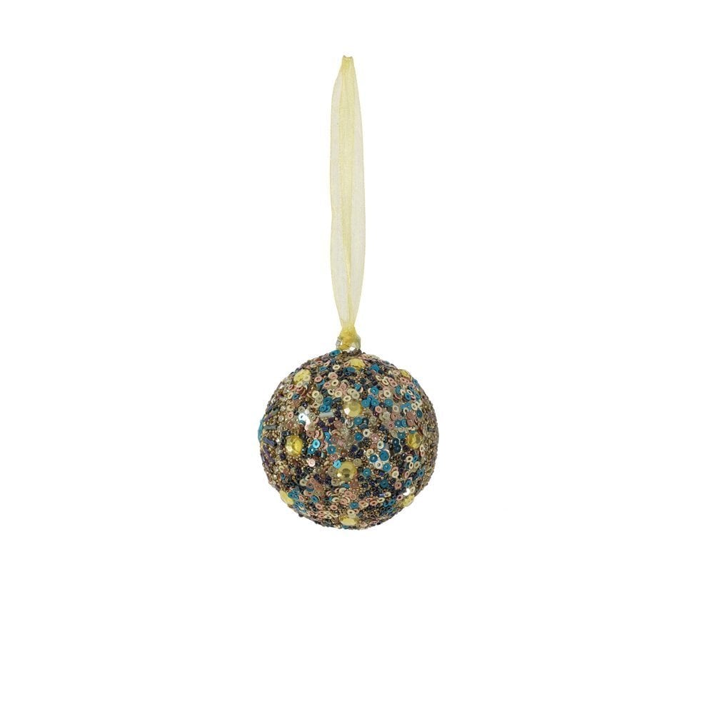 Festive Golden-Blue 7cm Round Christmas Ornament