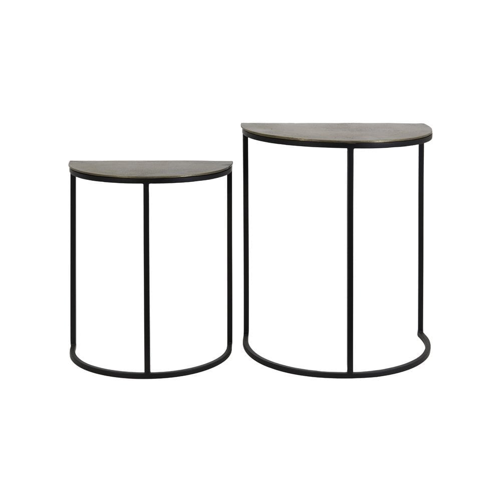 Antique Bronze Black Peto Side Tables Set - Round Metal Design