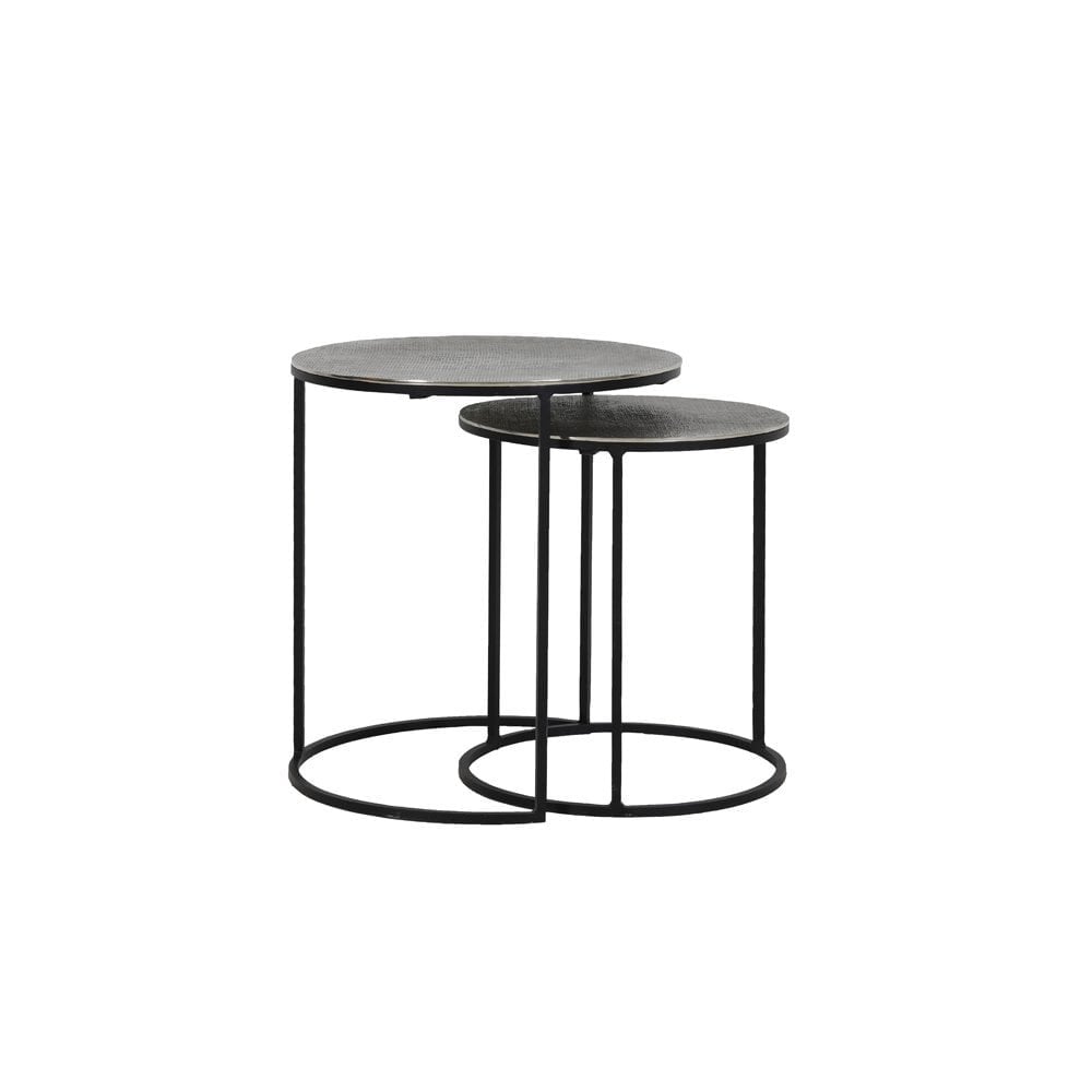 Antique Lead Textured Rengo Side Tables - Set of 2 (Round, Metal Finish)