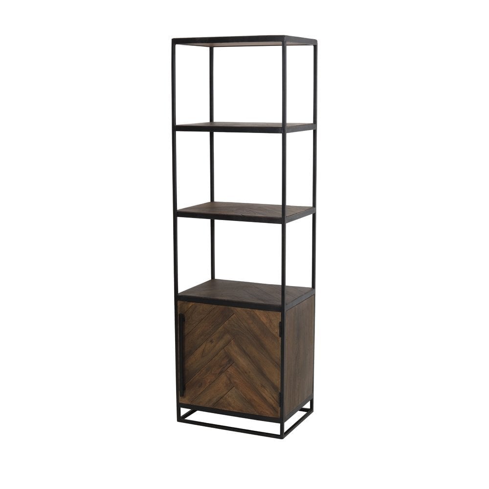 Chisa Wooden Metal Cabinet with Open Shelving - Brown/Black 55x40x180cm
