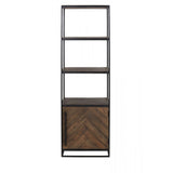Chisa Wooden Metal Cabinet with Open Shelving - Brown/Black 55x40x180cm