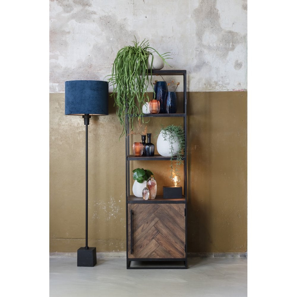 Chisa Wooden Metal Cabinet with Open Shelving - Brown/Black 55x40x180cm