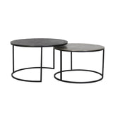 Round Nesting Coffee Table Duo in Raw Lead and Antique Finish