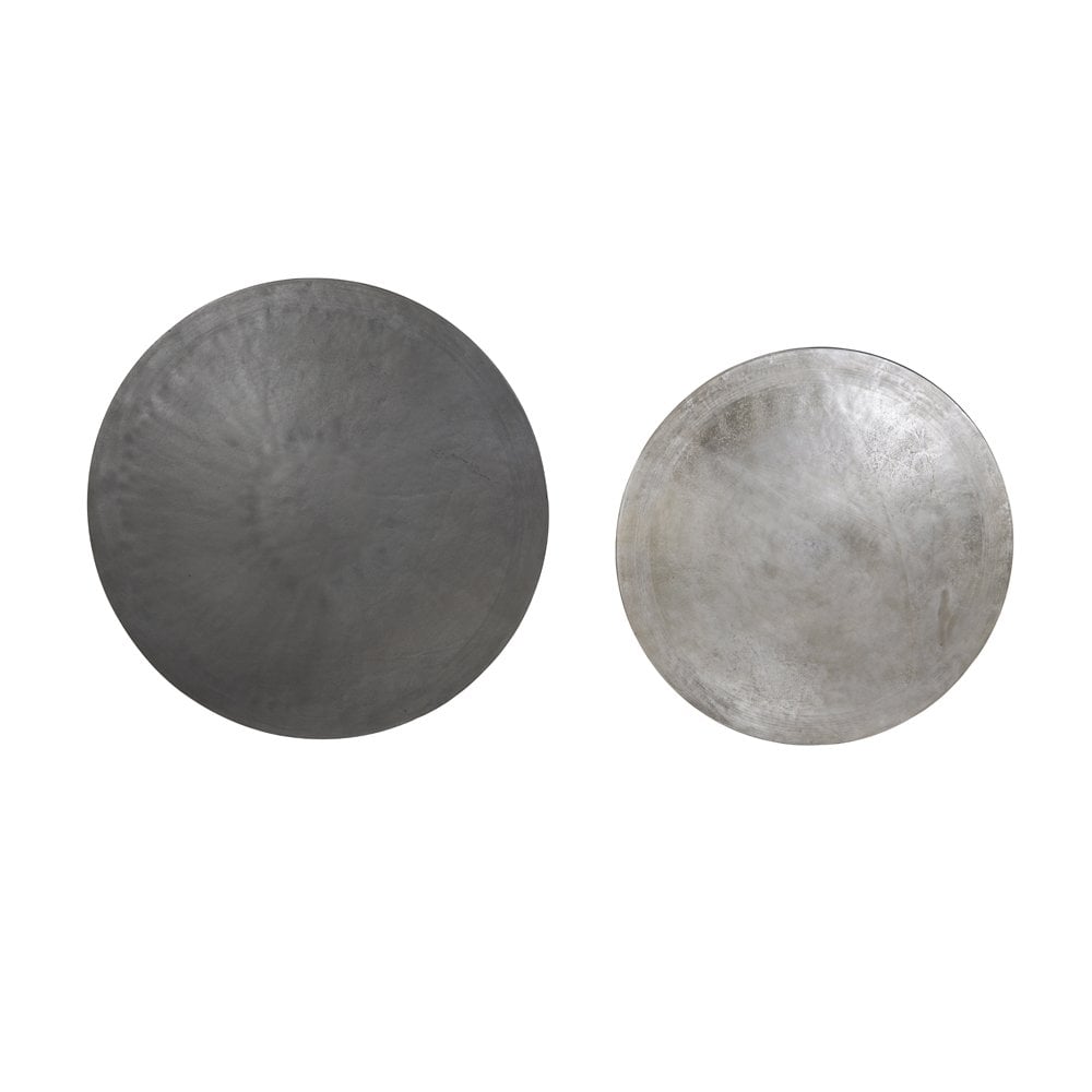 Round Nesting Coffee Table Duo in Raw Lead and Antique Finish