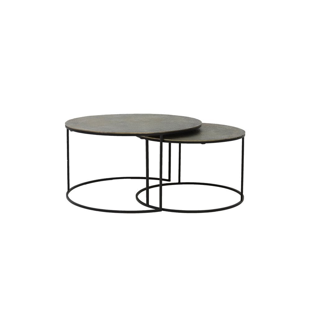 Antique Bronze Round Coffee Table Set with Rengo Texture - Set of 2 (61x37cm and 76x41cm)
