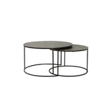 Antique Bronze Round Coffee Table Set with Rengo Texture - Set of 2 (61x37cm and 76x41cm)