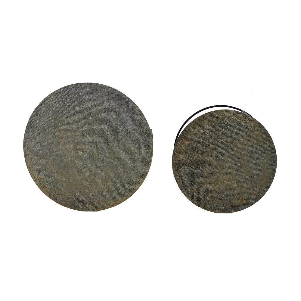 Antique Bronze Round Coffee Table Set with Rengo Texture - Set of 2 (61x37cm and 76x41cm)