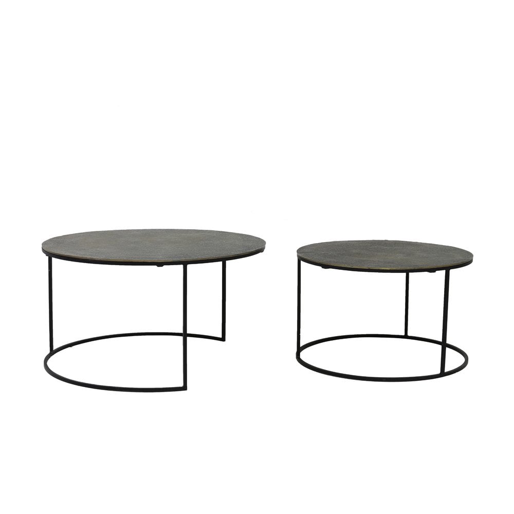 Antique Bronze Round Coffee Table Set with Rengo Texture - Set of 2 (61x37cm and 76x41cm)