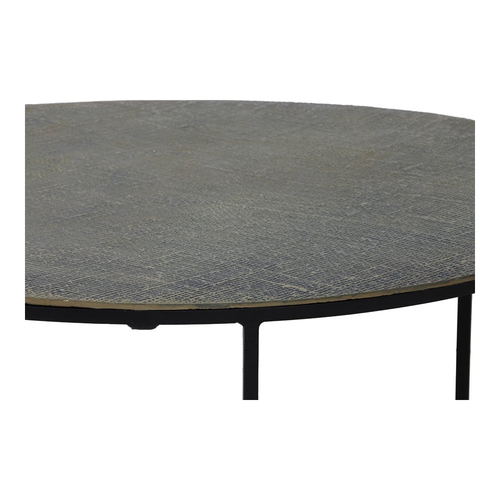 Antique Bronze Round Coffee Table Set with Rengo Texture - Set of 2 (61x37cm and 76x41cm)