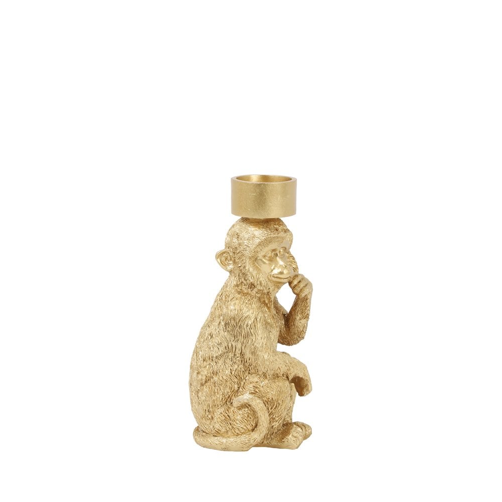 Golden Monkey Tealight Holder - 9.5x11x21cm Home Accent