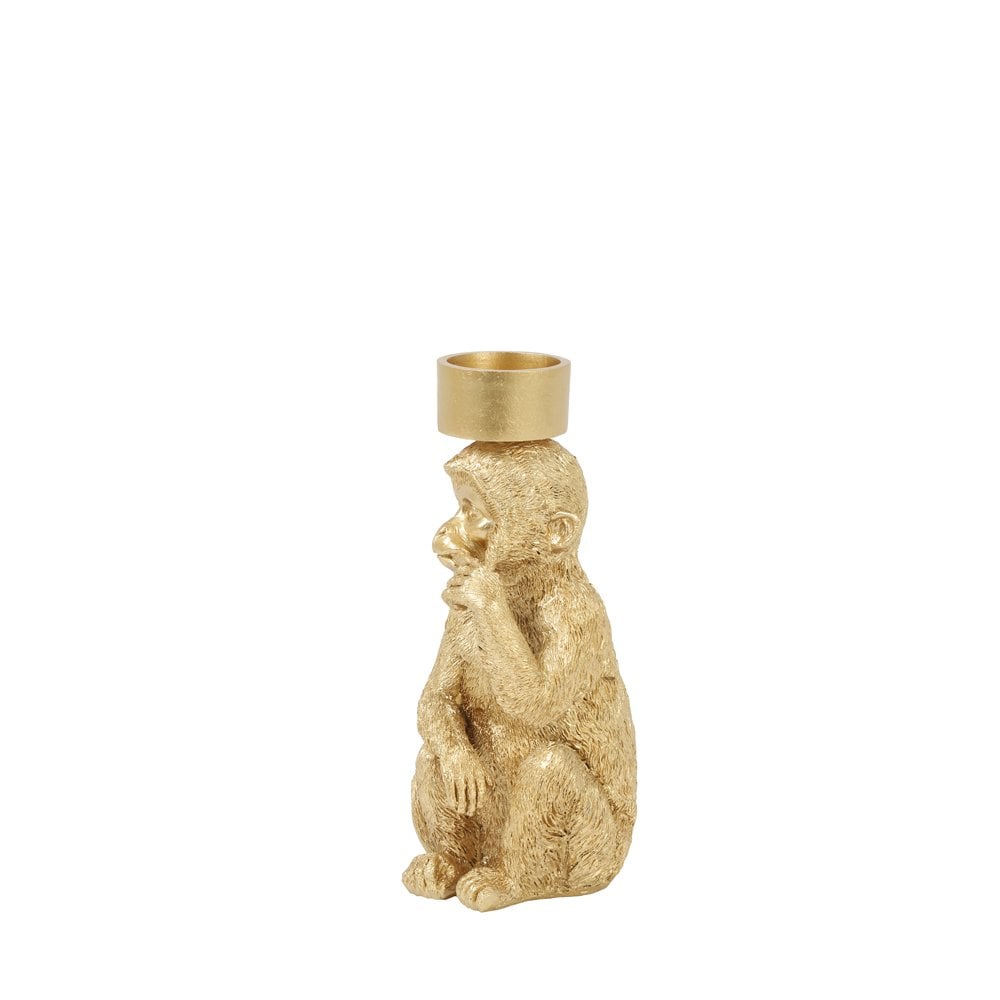 Golden Monkey Tealight Holder - 9.5x11x21cm Home Accent