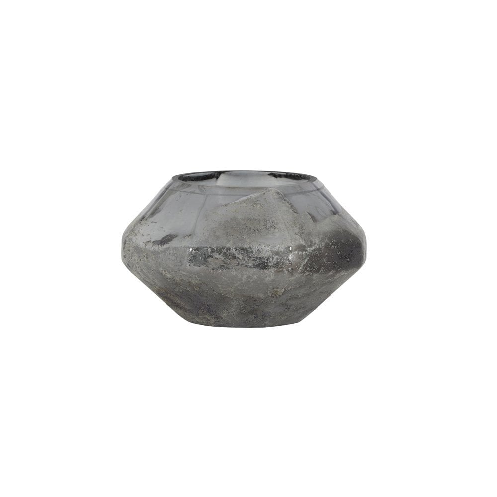 Gray Glass Luster Tealight Holder - 17x10cm Elegance