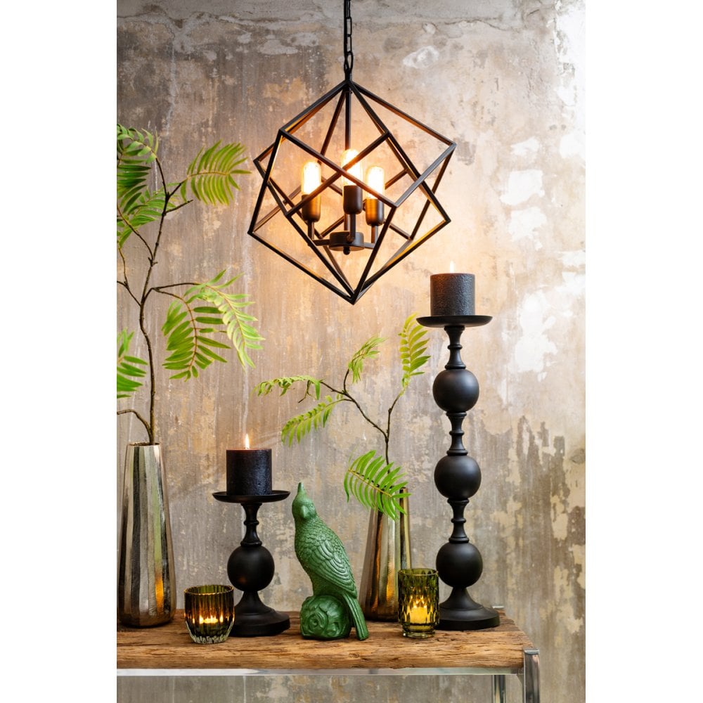 Elegant Black Iron Pendant Light with 3 Bulbs - Drizella Collection, 46x56cm