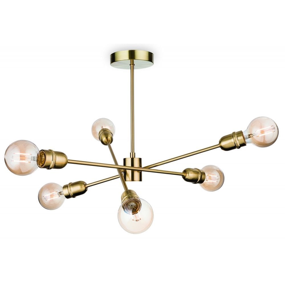 Brushed Brass Artek 6-Light Semi Flush Ceiling Fixture