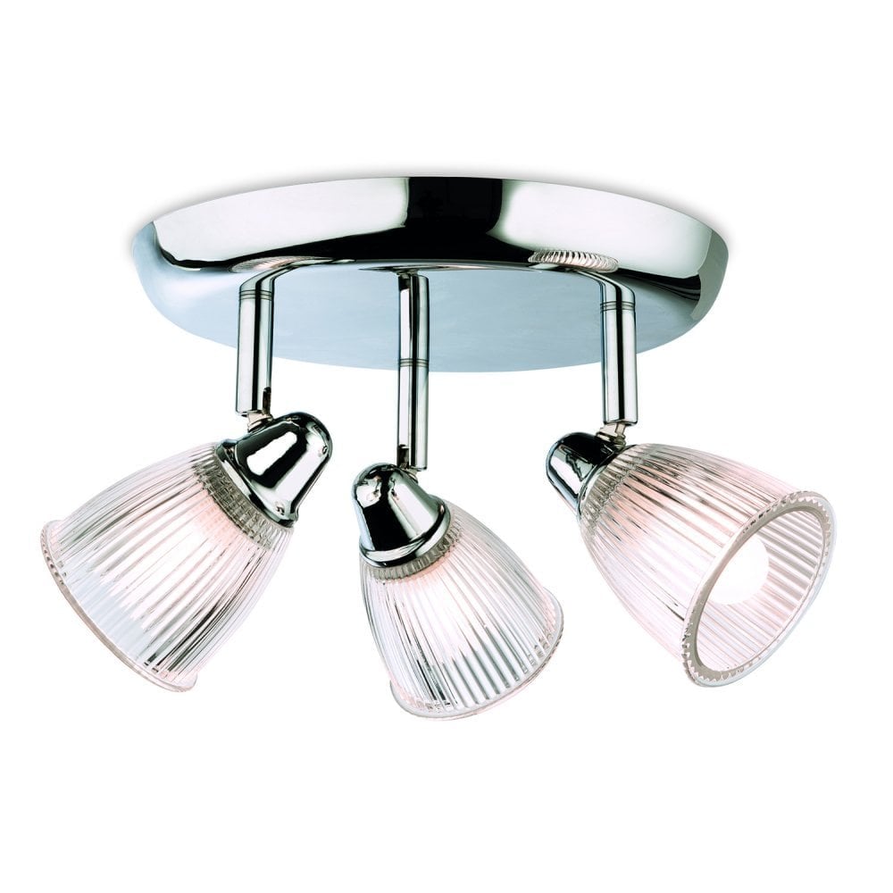 Polar Trio Flush Mount Light, Chrome Finish with Ribbed Glass Design
