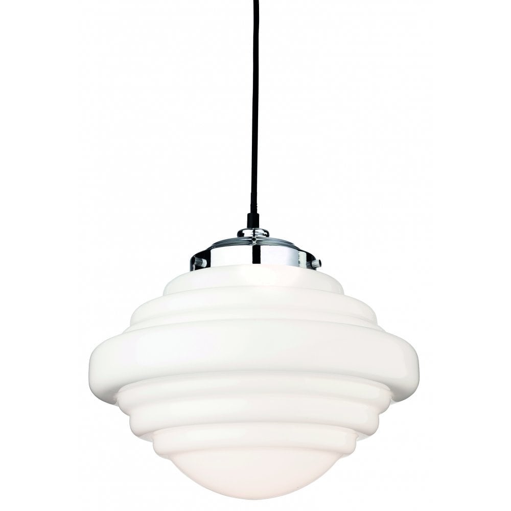 Elegance Chrome Deco Pendant with Opal Glass Sphere