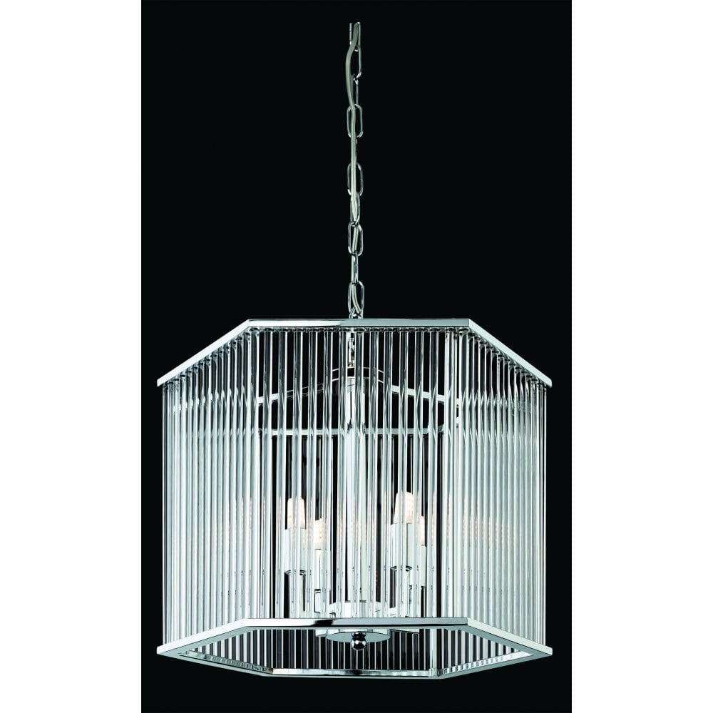 Hexagon Chrome Pendant with Clear Glass Rods - Flux Collection