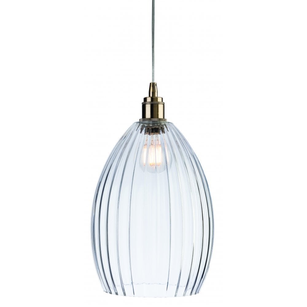 Antique Brass Pendant Light with Clear Glass Shade