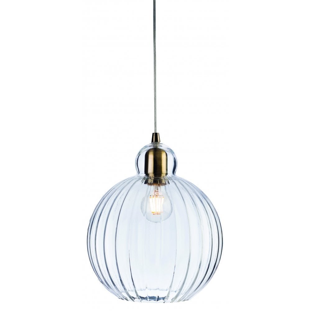 Vintage Brass and Clear Glass Pendant Light Fixture