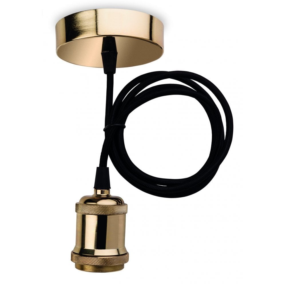 Brass Cord Pendant Light with Black Fabric Cable