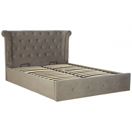Edison Kingsize Grey Brush Velvet Ottoman Bed Grey
