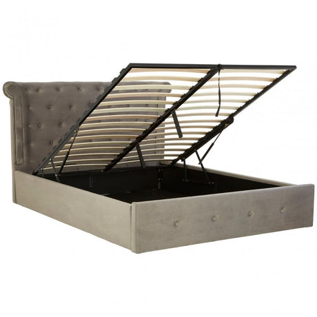 Edison Kingsize Grey Brush Velvet Ottoman Bed Grey