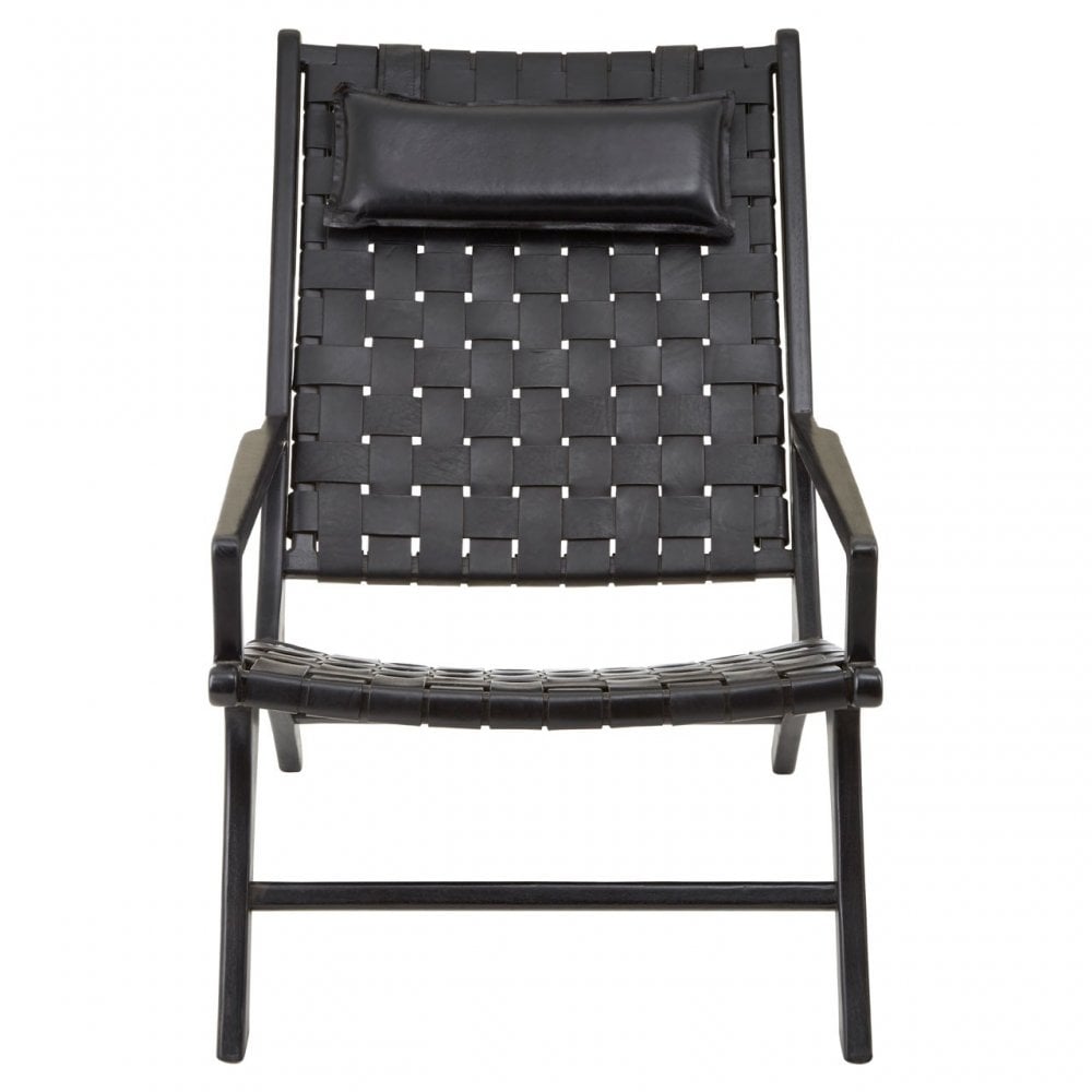 Kourtnai Black Leather Woven Chair Black