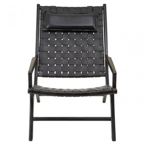 Kourtnai Black Leather Woven Chair Black
