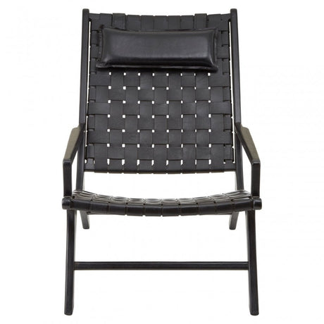 Kourtnai Black Leather Woven Chair Black