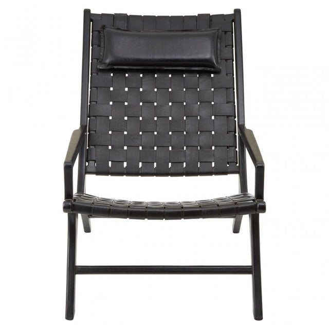 Kourtnai Black Leather Woven Chair Black