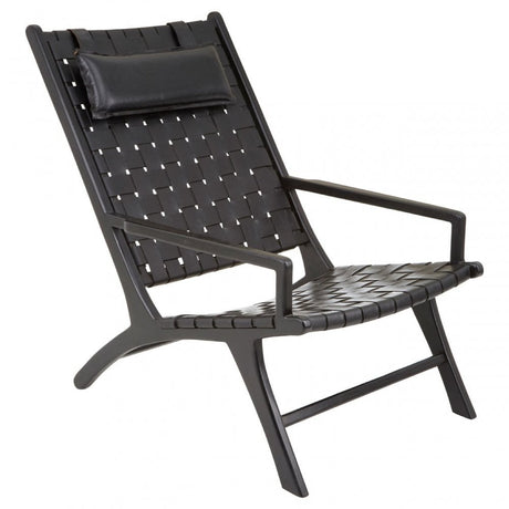 Kourtnai Black Leather Woven Chair Black