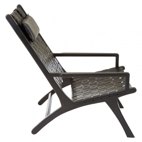 Kourtnai Black Leather Woven Chair Black